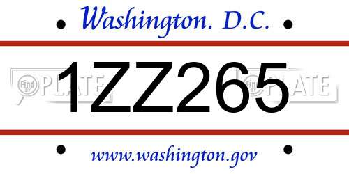 1ZZ265 District Of Columbia License Plate