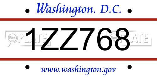 1ZZ768 District Of Columbia License Plate