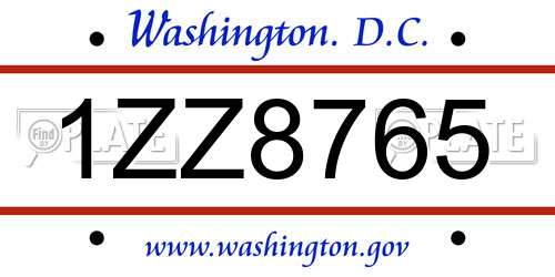 1ZZ8765 District Of Columbia License Plate