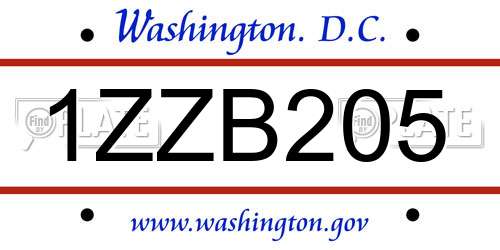 1ZZB205 District Of Columbia License Plate