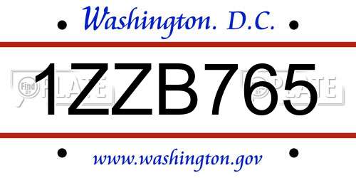 1ZZB765 District Of Columbia License Plate