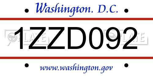 1ZZD092 District Of Columbia License Plate