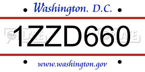 1ZZD660 District Of Columbia License Plate