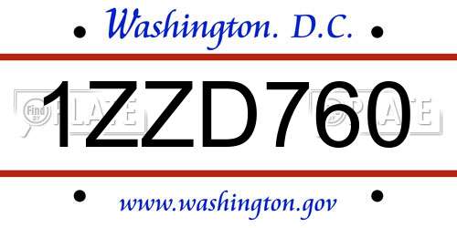 1ZZD760 District Of Columbia License Plate