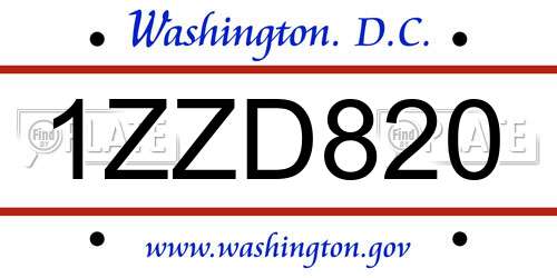 1ZZD820 District Of Columbia License Plate