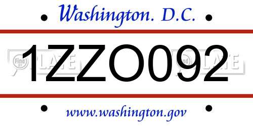 1ZZO092 District Of Columbia License Plate