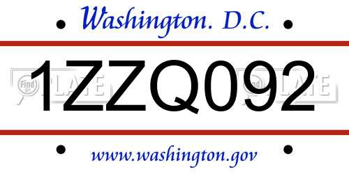 1ZZQ092 District Of Columbia License Plate