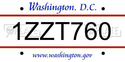 1ZZT760 District Of Columbia License Plate