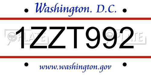 1ZZT992 District Of Columbia License Plate