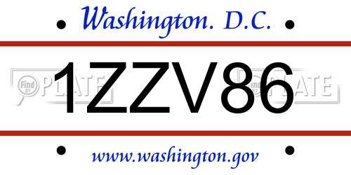 1ZZV86 District Of Columbia License Plate