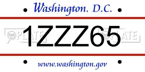 1ZZZ65 District Of Columbia License Plate