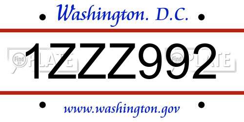 1ZZZ992 District Of Columbia License Plate