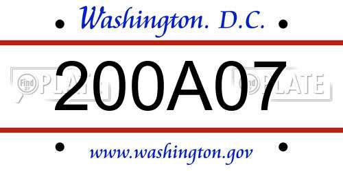 200A07 District Of Columbia License Plate