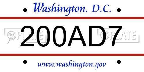 200AD7 District Of Columbia License Plate
