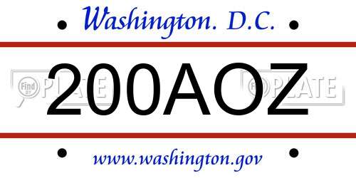 200AOZ District Of Columbia License Plate