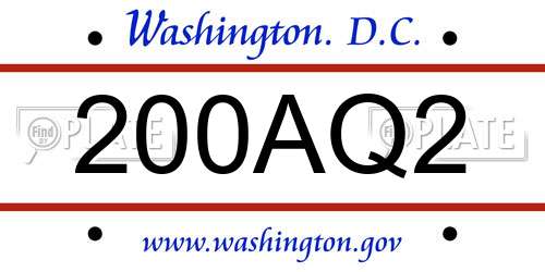 200AQ2 District Of Columbia License Plate