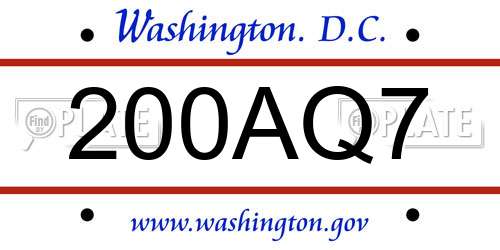 200AQ7 District Of Columbia License Plate