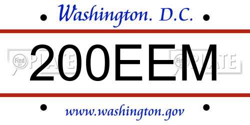 200EEM District Of Columbia License Plate