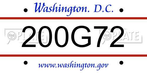 200G72 District Of Columbia License Plate