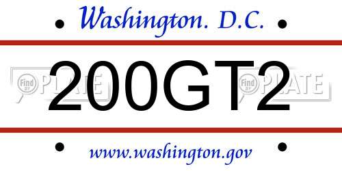 200GT2 District Of Columbia License Plate