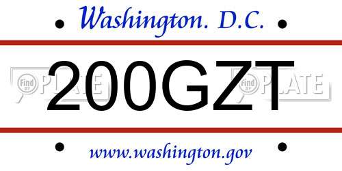 200GZT District Of Columbia License Plate