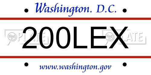 200LEX District Of Columbia License Plate