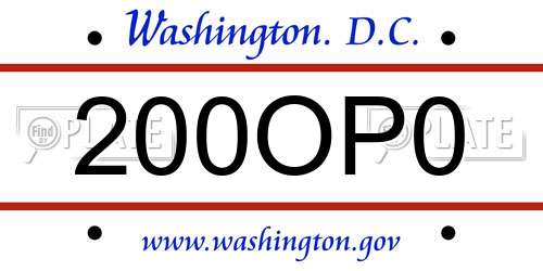 200OP0 District Of Columbia License Plate