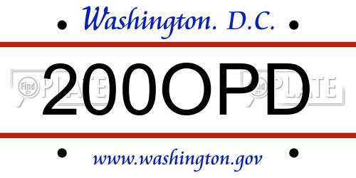 200OPD District Of Columbia License Plate