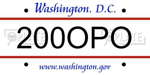 200OPO District Of Columbia License Plate