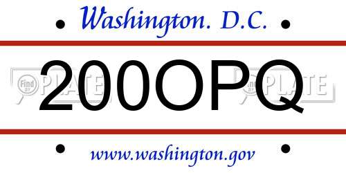 200OPQ District Of Columbia License Plate