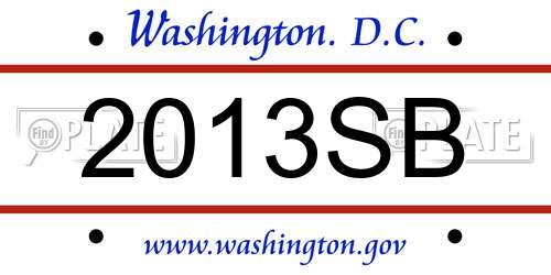 2013SB District Of Columbia License Plate
