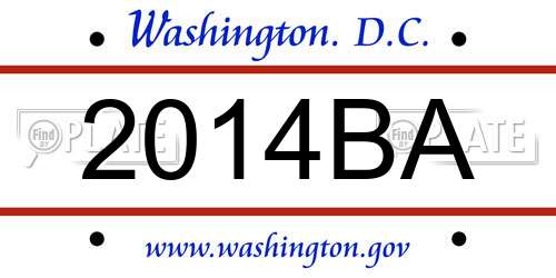 2014BA District Of Columbia License Plate