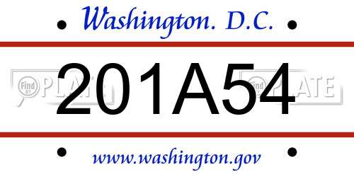 201A54 District Of Columbia License Plate