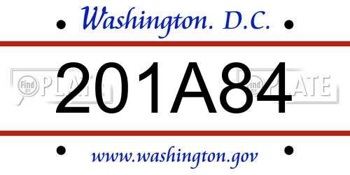 201A84 District Of Columbia License Plate
