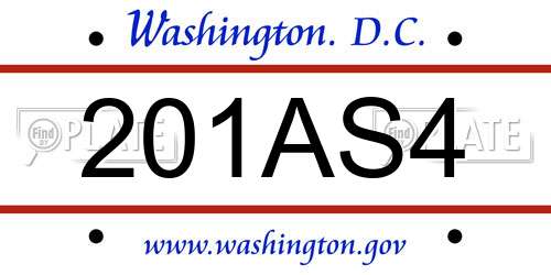 201AS4 District Of Columbia License Plate