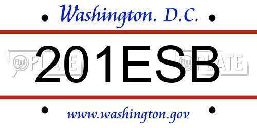 201ESB District Of Columbia License Plate