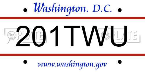 201TWU District Of Columbia License Plate