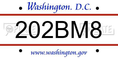 202BM8 District Of Columbia License Plate