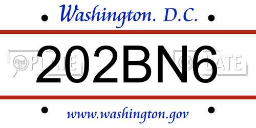 202BN6 District Of Columbia License Plate