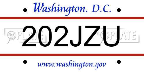 202JZU District Of Columbia License Plate