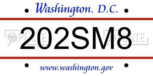 202SM8 District Of Columbia License Plate