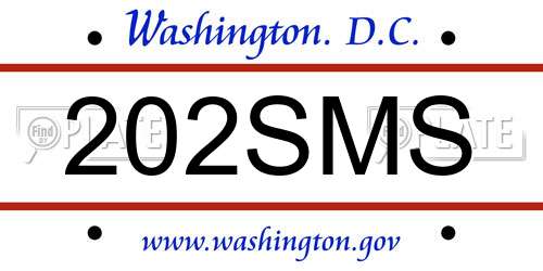 202SMS District Of Columbia License Plate