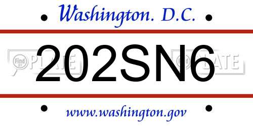 202SN6 District Of Columbia License Plate