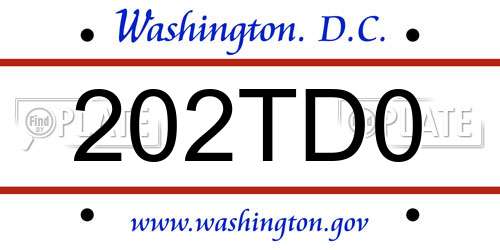 202TD0 District Of Columbia License Plate