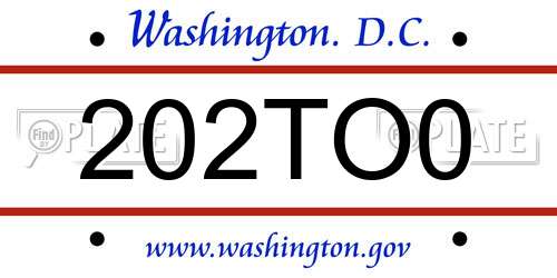 202TO0 District Of Columbia License Plate