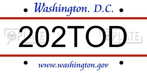 202TOD District Of Columbia License Plate