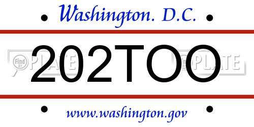 202TOO District Of Columbia License Plate