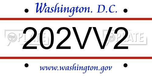 202VV2 District Of Columbia License Plate