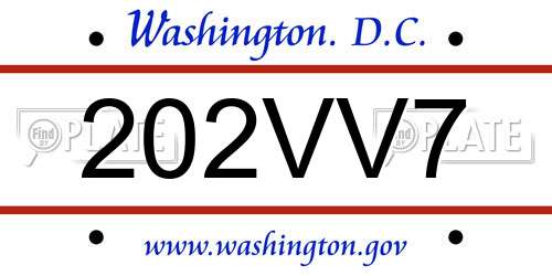 202VV7 District Of Columbia License Plate