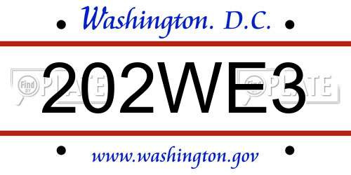 202WE3 District Of Columbia License Plate